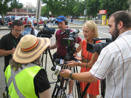 Lynne speaks to the media in Binghamton, NY